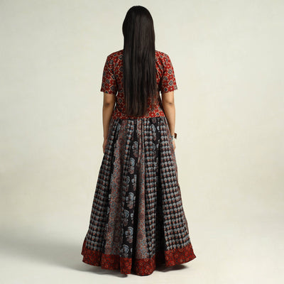Black - Kutch Block Printed 24 Kali Cotton Long Skirt 04