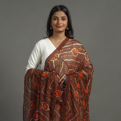 Brown - Kutch Tie-Dye Cotton Bandhani Dupatta 04
