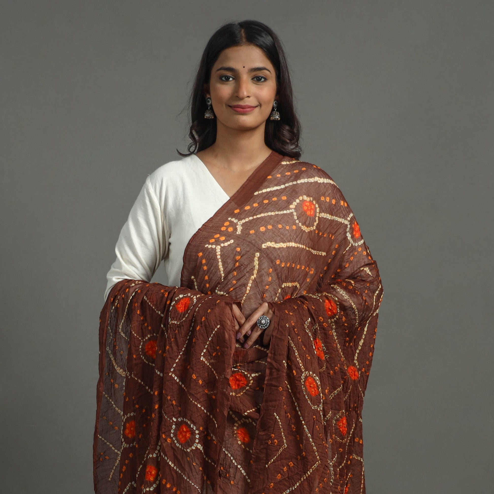 Brown - Kutch Tie-Dye Cotton Bandhani Dupatta 04
