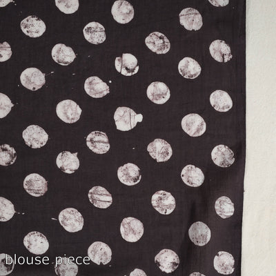 Brown - Cotton Hand Batik Print Saree 11