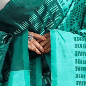 Green -  Handloom Mulberry Silk Pochampally Ikat Dupatta 42