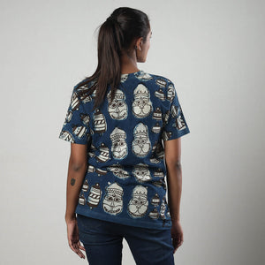 Blue - Bindaas Block Art Printed Cotton Round Neck T-shirt