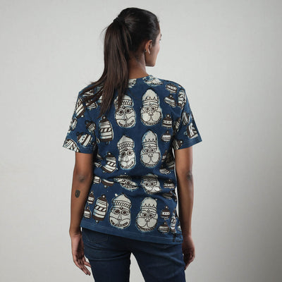 Blue - Bindaas Block Art Printed Cotton Round Neck T-shirt
