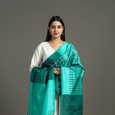 Green -  Handloom Mulberry Silk Pochampally Ikat Dupatta 42