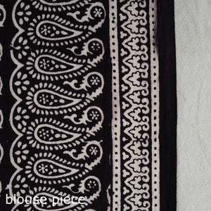 Black - Natural Dyed Bagh Print Cotton Saree with Blouse Piece 04