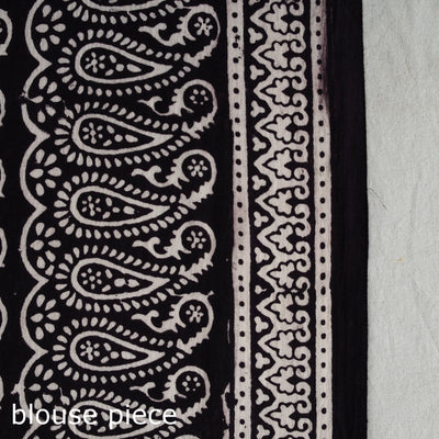 Black - Natural Dyed Bagh Print Cotton Saree with Blouse Piece 04