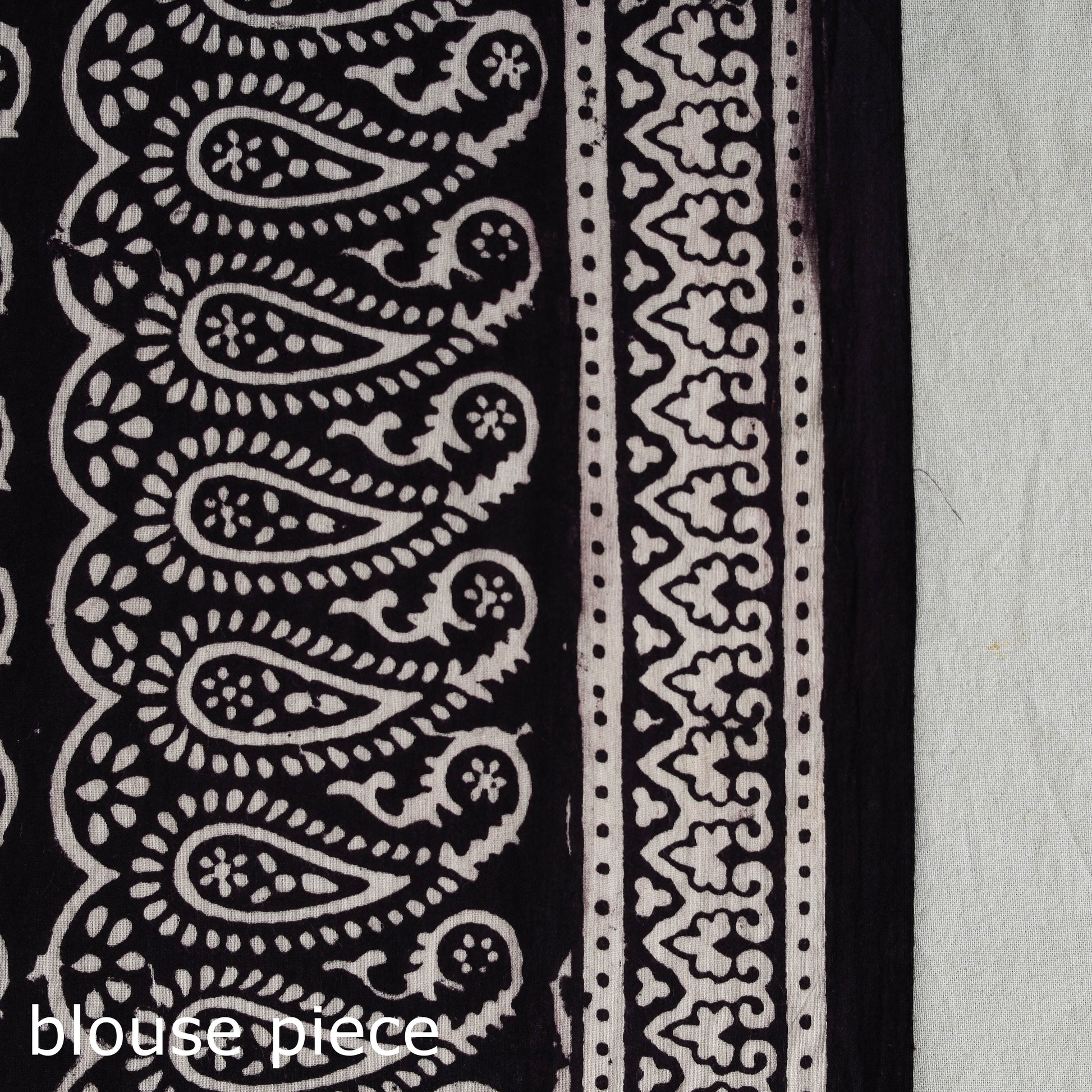 Black - Natural Dyed Bagh Print Cotton Saree with Blouse Piece 04