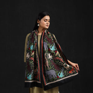 Black - Handloom Silk Bengal Kantha Work Stole 28
