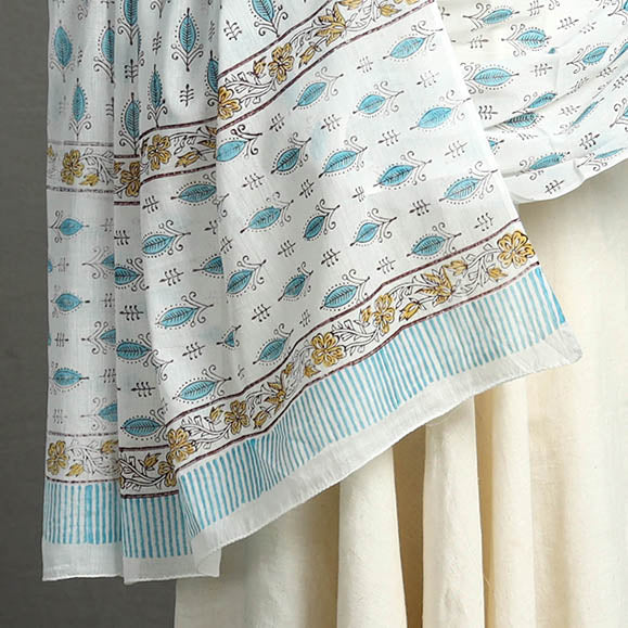 Blue - Block Printed Mul Cotton Sanganeri Dupatta 15