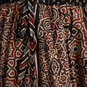 Brown - Ajrakh Block Printed 24 Kali Patchwork Cotton Long Skirt