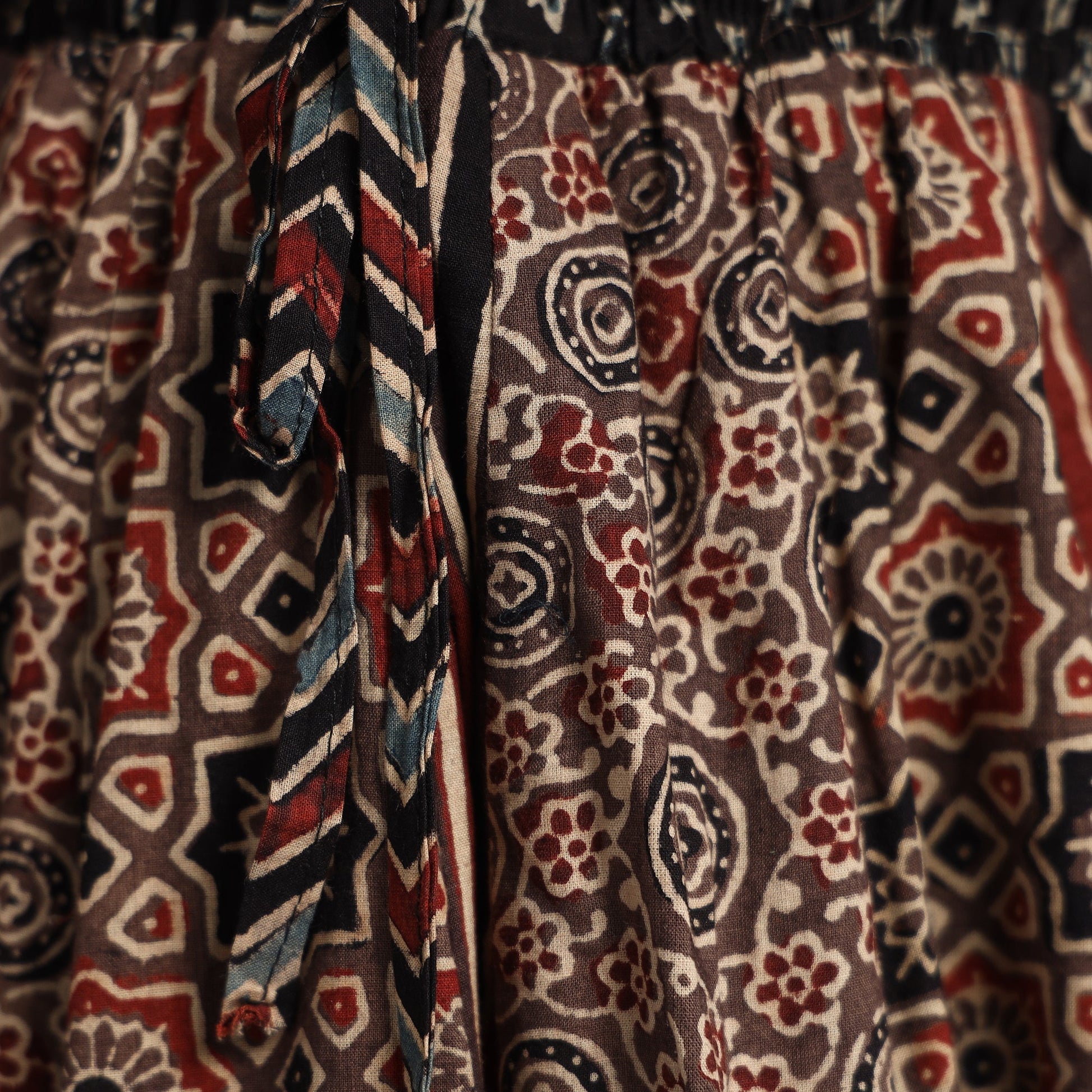 Brown - Ajrakh Block Printed 24 Kali Patchwork Cotton Long Skirt