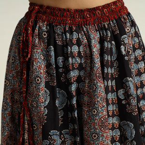 Black - Kutch Block Printed 24 Kali Cotton Long Skirt 04