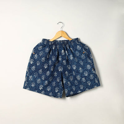 Blue - Block Print Cotton Unisex Bagru Shorts/Boxer 19