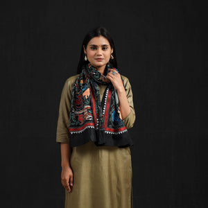 Black - Handloom Silk Bengal Kantha Work Stole 26