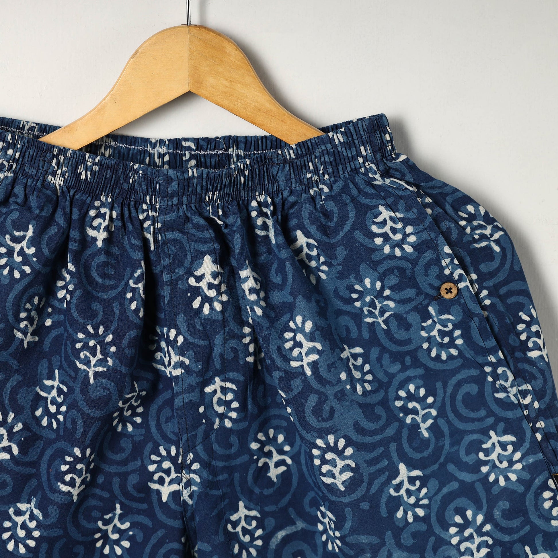 Blue - Block Print Cotton Unisex Bagru Shorts/Boxer 19