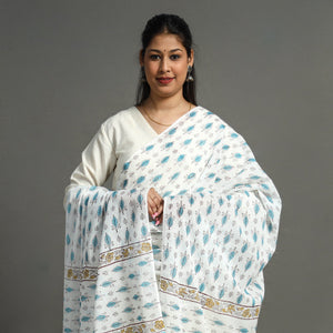 Blue - Block Printed Mul Cotton Sanganeri Dupatta 15