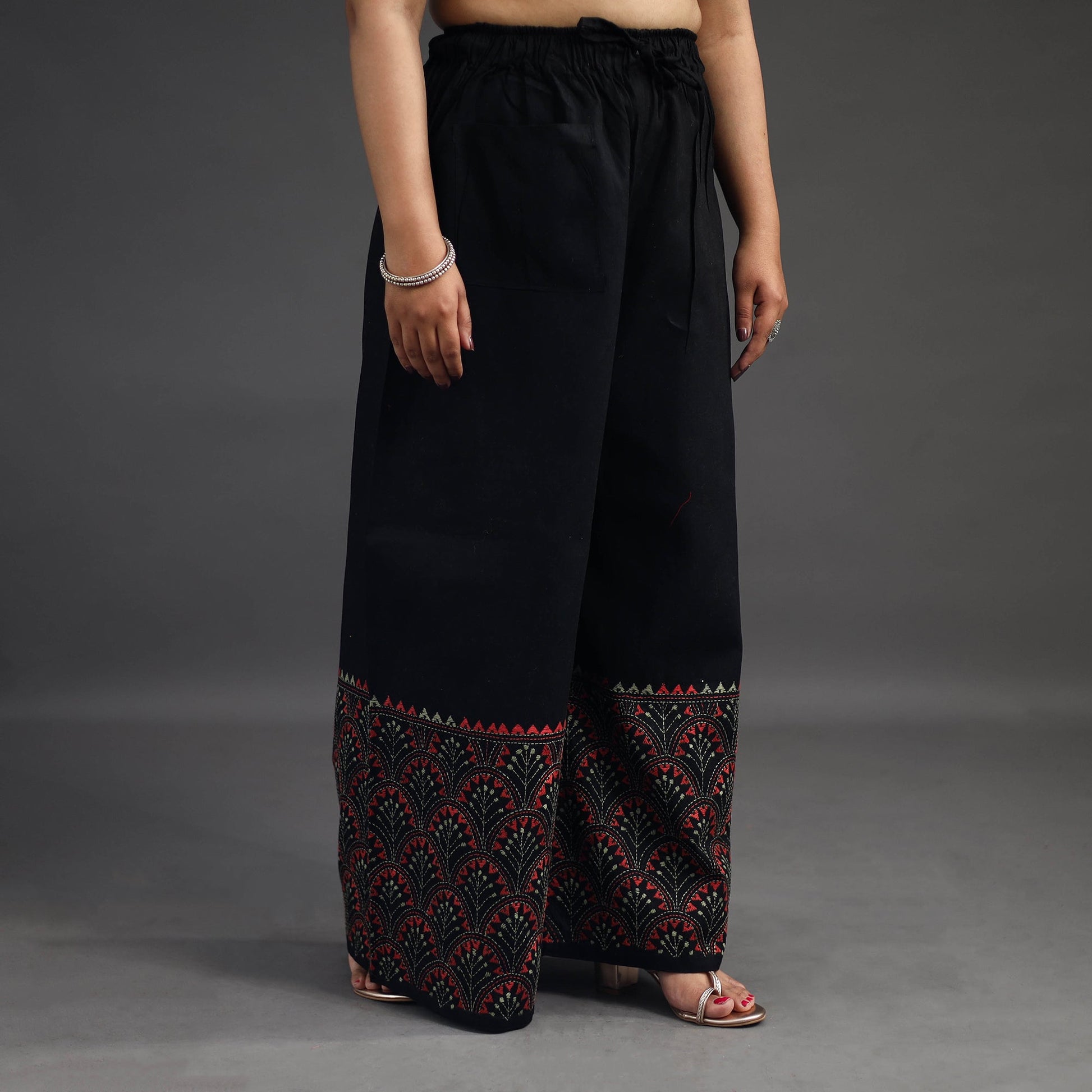 Black - Kantha Hand Embroidery Palazzo in Cotton 32