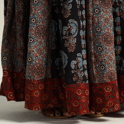 Black - Kutch Block Printed 24 Kali Cotton Long Skirt 04