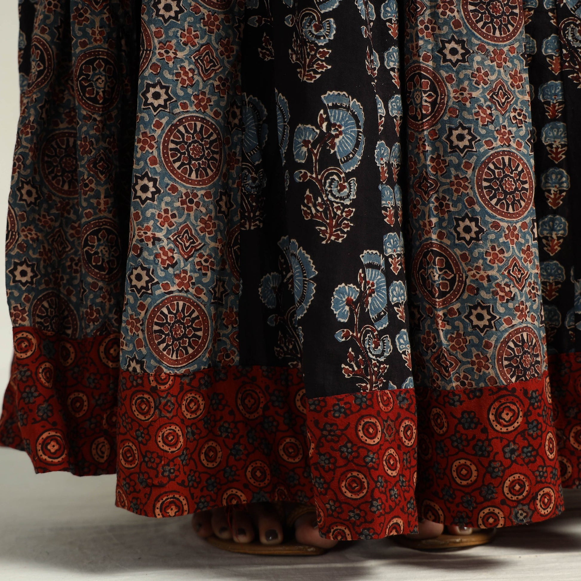 Black - Kutch Block Printed 24 Kali Cotton Long Skirt 04
