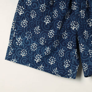 Blue - Block Print Cotton Unisex Bagru Shorts/Boxer 19