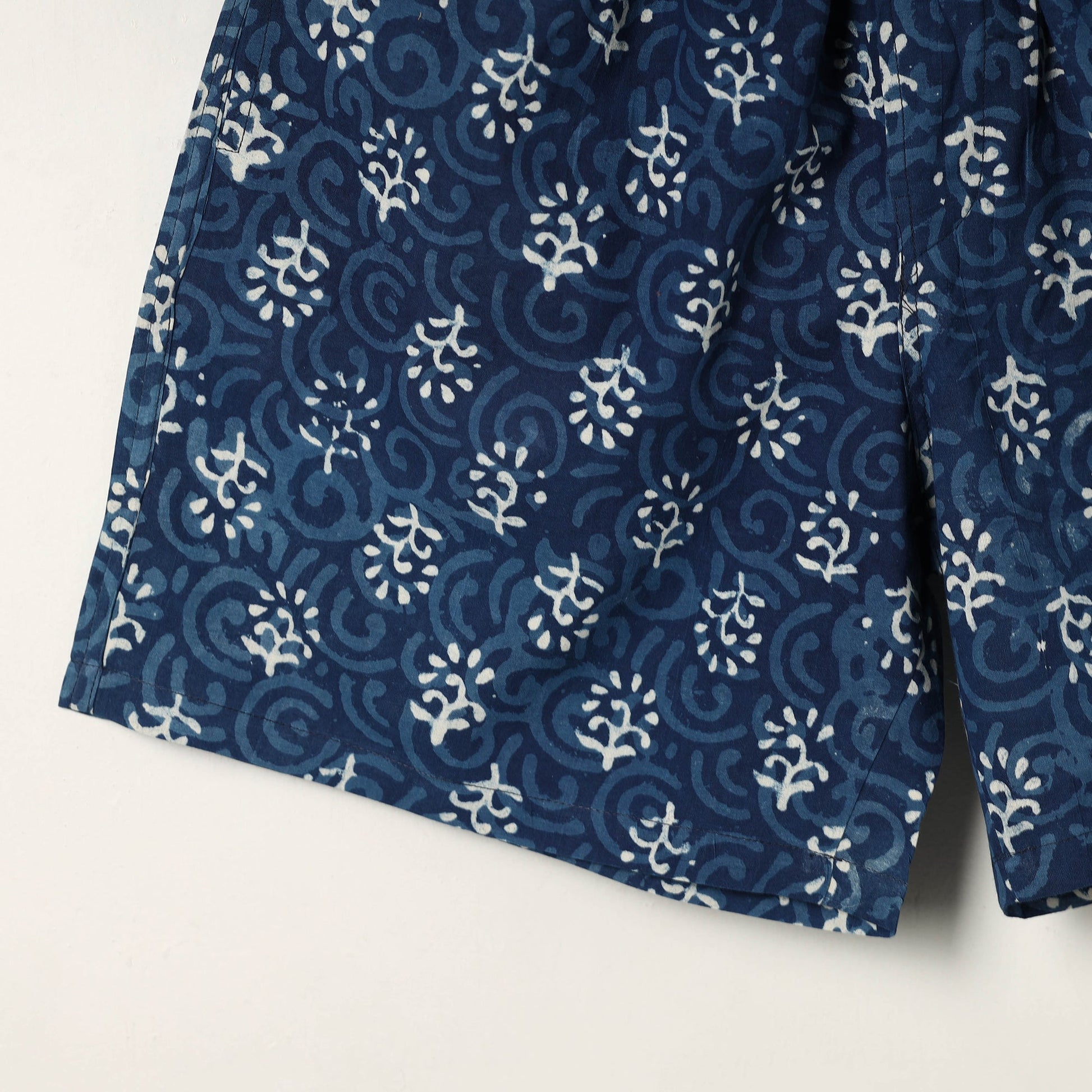 Blue - Block Print Cotton Unisex Bagru Shorts/Boxer 19