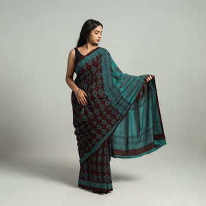 Brown - Natural Dyed Bagh Print Cotton Saree with Blouse Piece 11