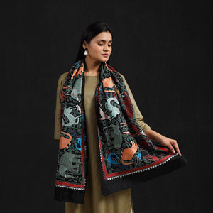 Black - Handloom Silk Bengal Kantha Work Stole 26