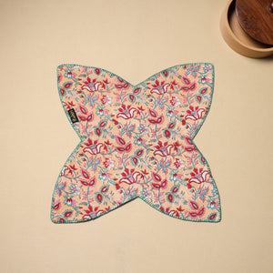 Beige - Hand Embroidered Cotton Roti Napkin 05