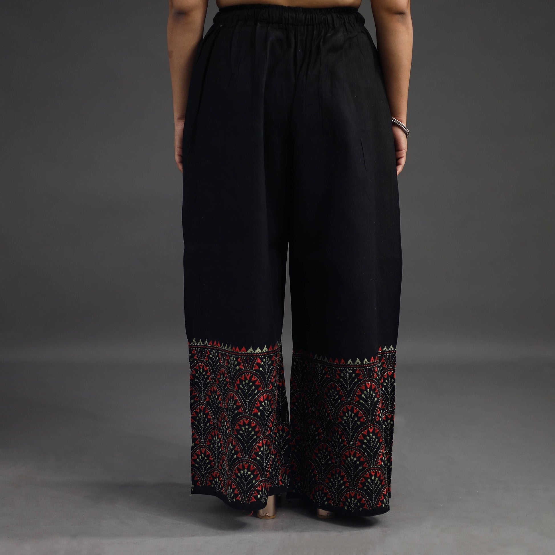 Black - Kantha Hand Embroidery Palazzo in Cotton 32