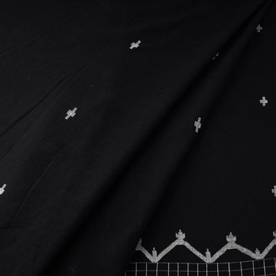Black - Pure Handloom Cotton Bengal Jamdani Fabric 01