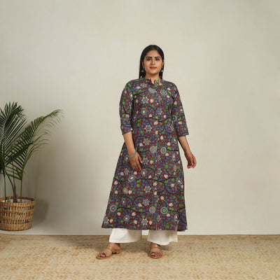 Brown - Printed Cotton A-Line Kalamkari Kurta 12