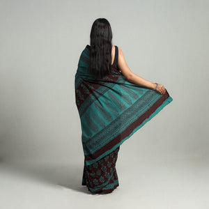 Brown - Natural Dyed Bagh Print Cotton Saree with Blouse Piece 11