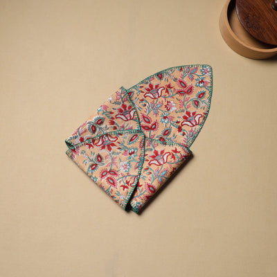 Beige - Hand Embroidered Cotton Roti Napkin 05