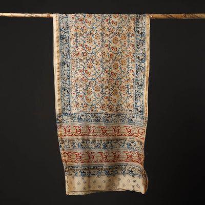 Beige - Pedana Block Print Chanderi Silk Kalamkari Stole 07