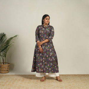Brown - Printed Cotton A-Line Kalamkari Kurta 12