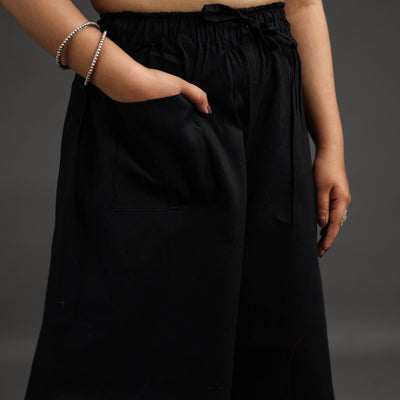 Black - Kantha Hand Embroidery Palazzo in Cotton 32