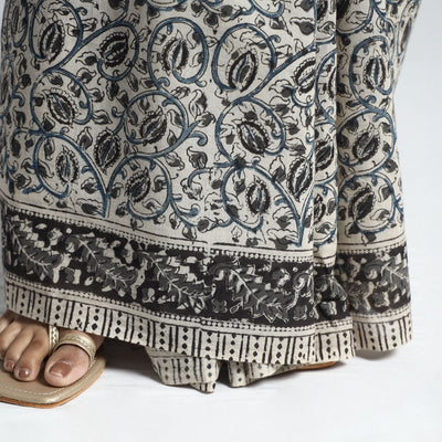 Beige - Pedana Block Print Cotton Kalamkari Saree