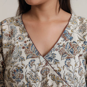 Beige - Pedana Kalamkari Block Printed Cotton A-Line Kurta 06