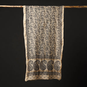 Beige - Pedana Block Print Chanderi Silk Kalamkari Stole 06