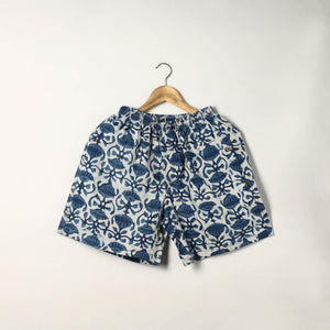 Blue - Block Print Cotton Unisex Bagru Shorts/Boxer 17