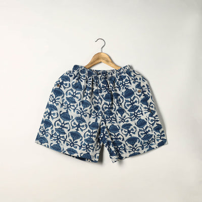 Blue - Block Print Cotton Unisex Bagru Shorts/Boxer 17