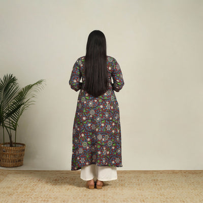 Brown - Printed Cotton A-Line Kalamkari Kurta 12