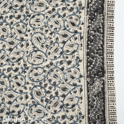 Beige - Pedana Block Print Cotton Kalamkari Saree