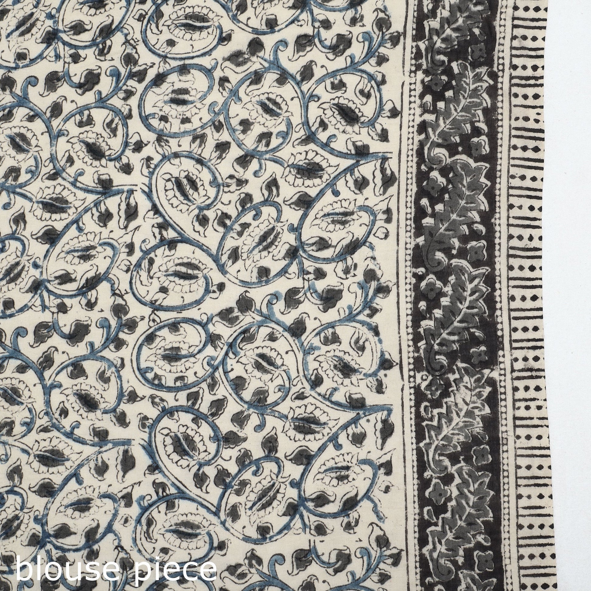 Beige - Pedana Block Print Cotton Kalamkari Saree