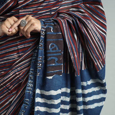 Blue - Bindaas Art Block Printed Natural Dyed Cotton Saree 31