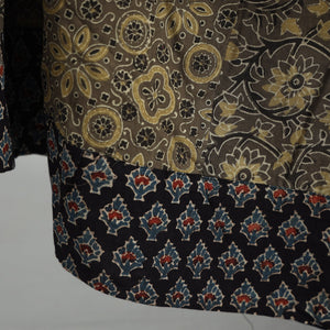 Brown - Ajrakh Block Printed 24 Kali Patchwork Cotton Long Skirt