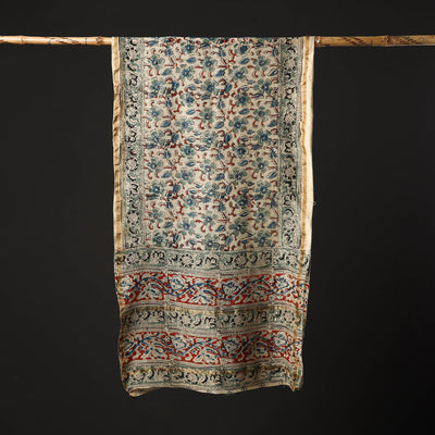 Beige - Pedana Block Print Chanderi Silk Kalamkari Stole 03