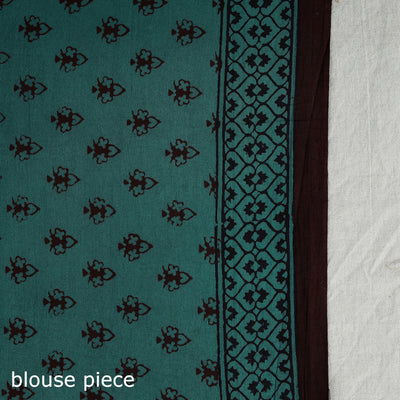 Brown - Natural Dyed Bagh Print Cotton Saree with Blouse Piece 11