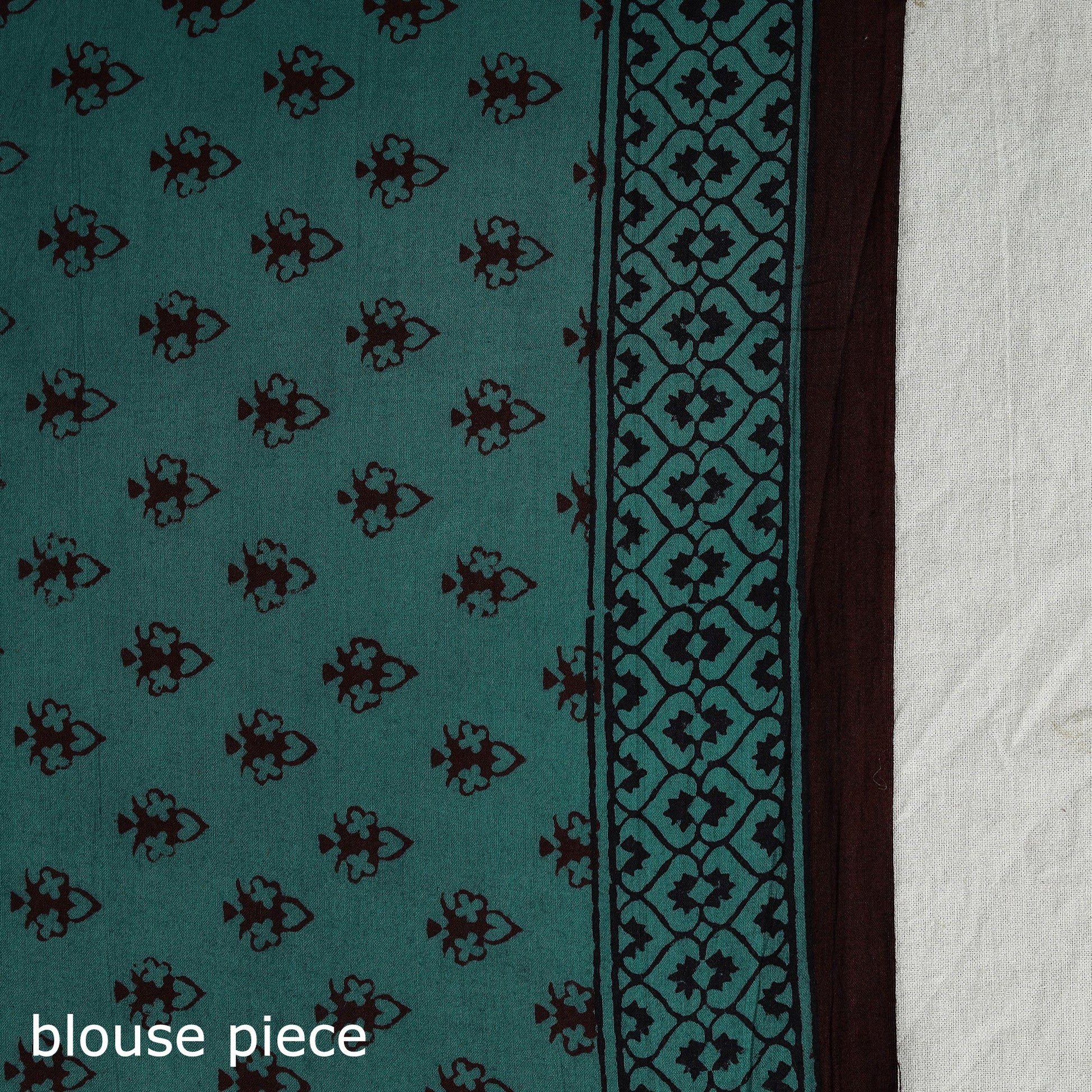 Brown - Natural Dyed Bagh Print Cotton Saree with Blouse Piece 11