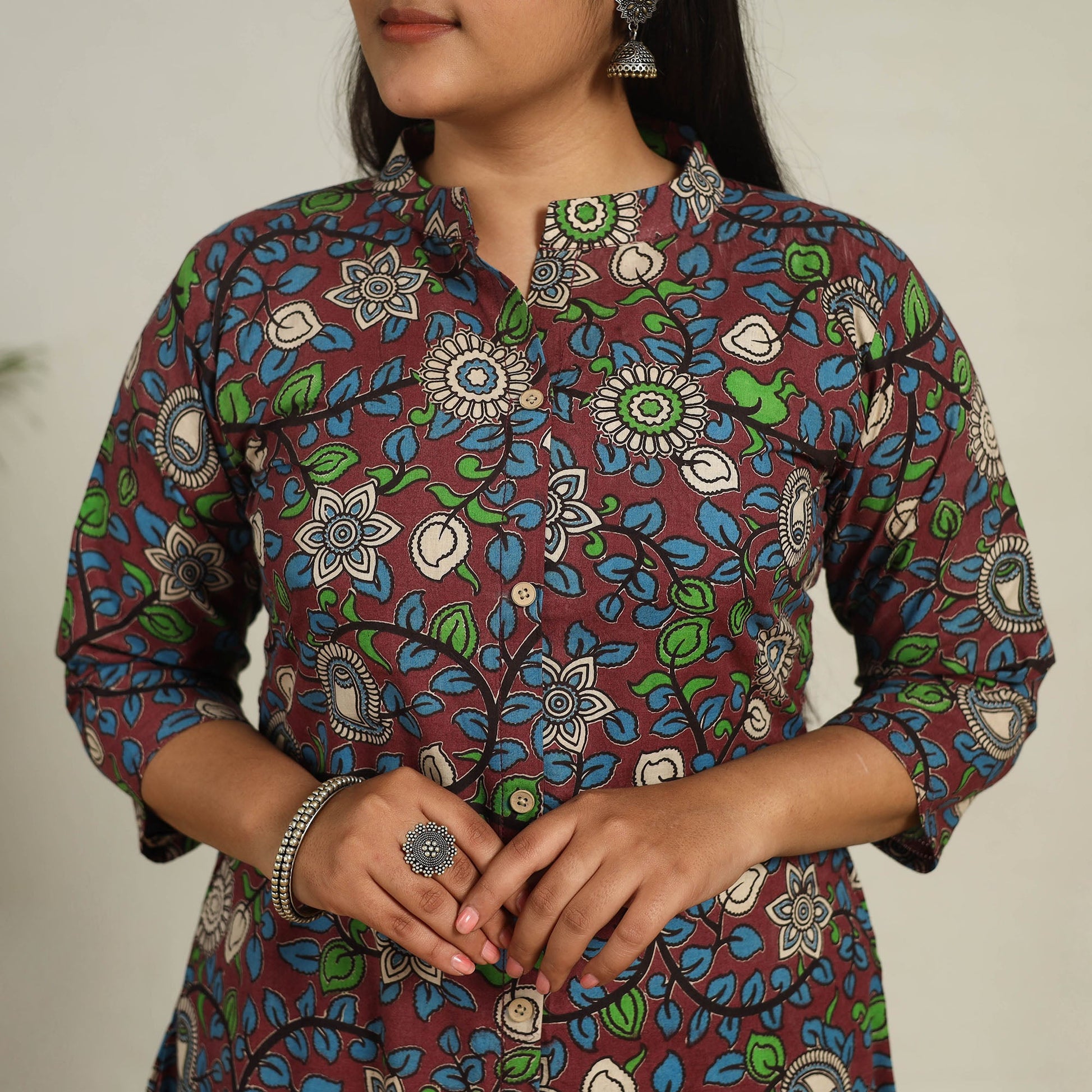 Brown - Printed Cotton A-Line Kalamkari Kurta 12